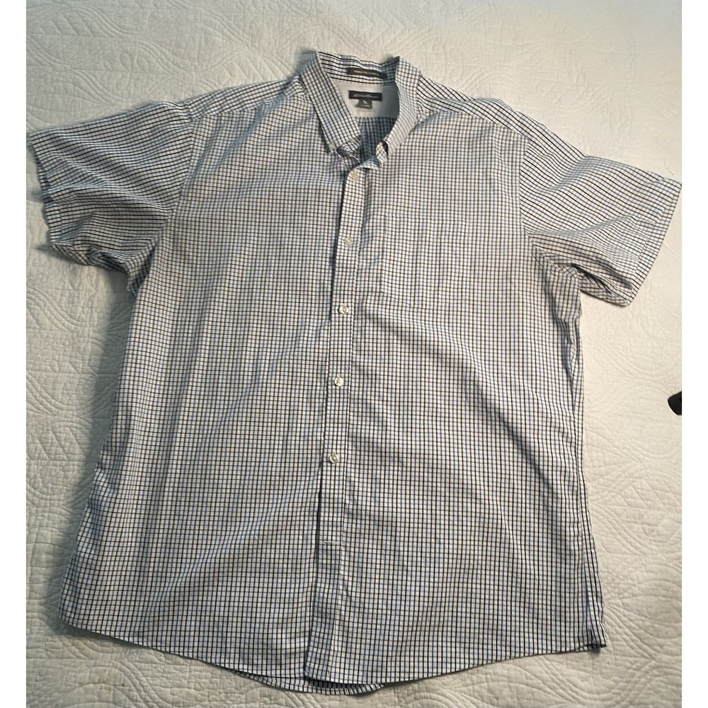 Eddie Bauer Men's 2XL Classic Fit Short Sleeve Plaid Wrinkle-Free Button-Up